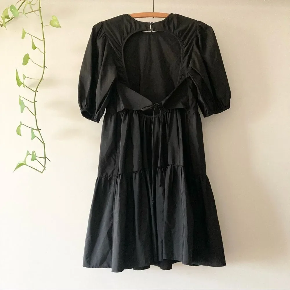Zara Black Tiered Poplin Open Back‎ Mini Dress XS